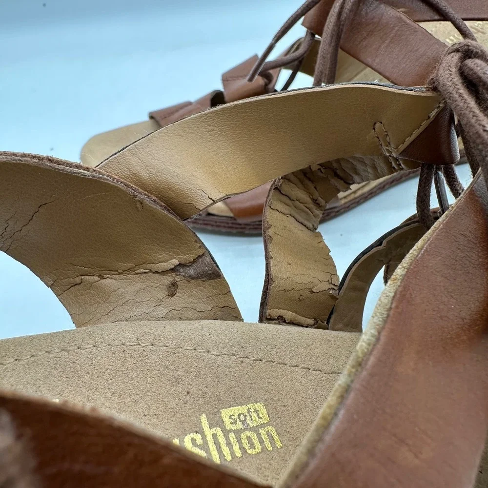 Clarks 261247694065 Womens Size 9 Helio Mindin Brown Leather Cork Wedge Sandals